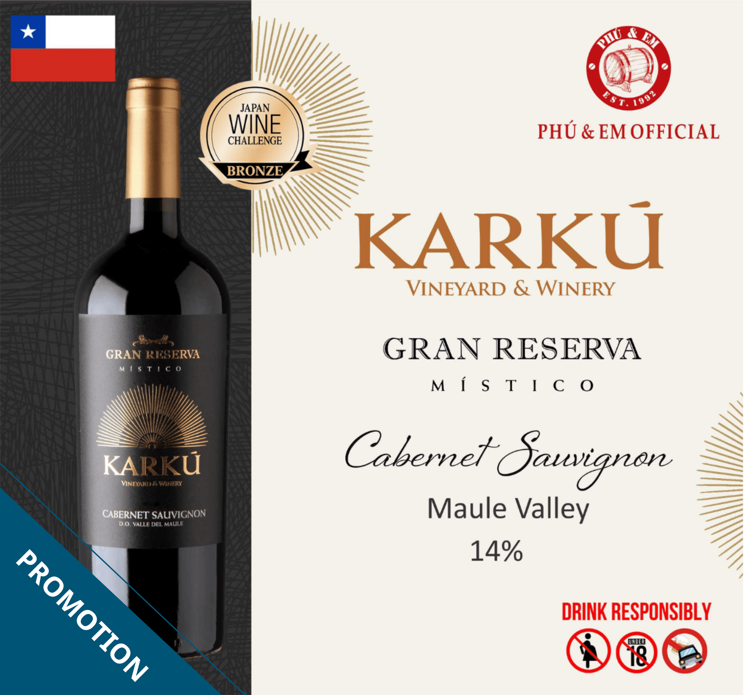  [CHƯƠNG TRÌNH THÁNG TÁM] Rượu Vang Đỏ Chile Karku Gran Reserva Cabernet Sauvignon 