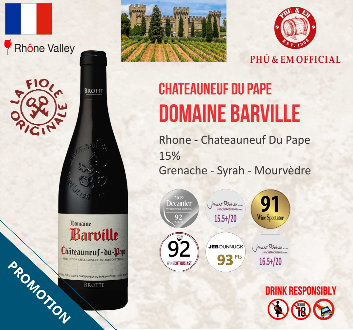  [CHƯƠNG TRÌNH THÁNG TÁM] Rượu Vang Đỏ Pháp Chateauneuf du Pape Domaine Barville 