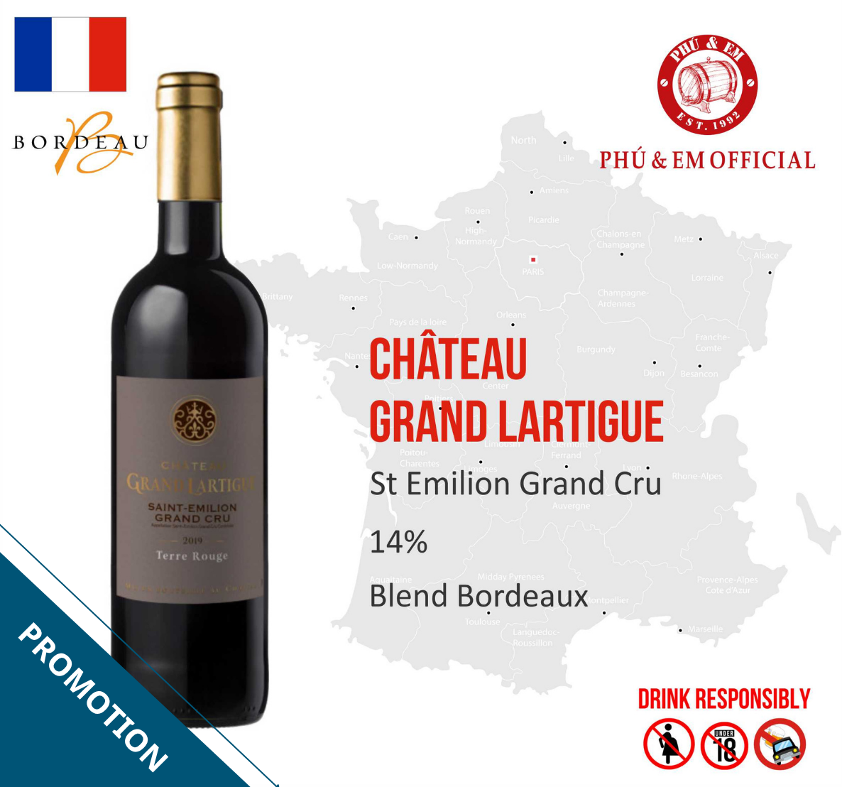  [CHƯƠNG TRÌNH THÁNG TÁM] Rượu Vang Đỏ Pháp Chateau Grand Lartigue 