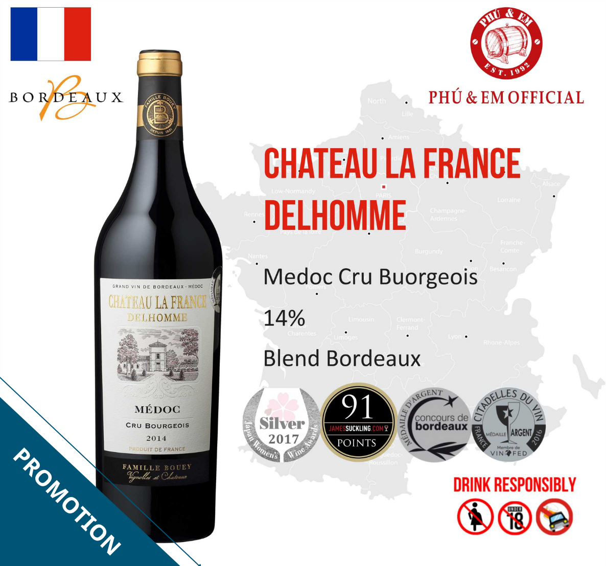  [CHƯƠNG TRÌNH THÁNG TÁM] Rượu Vang Đỏ Pháp Chateau La France Delhomme 
