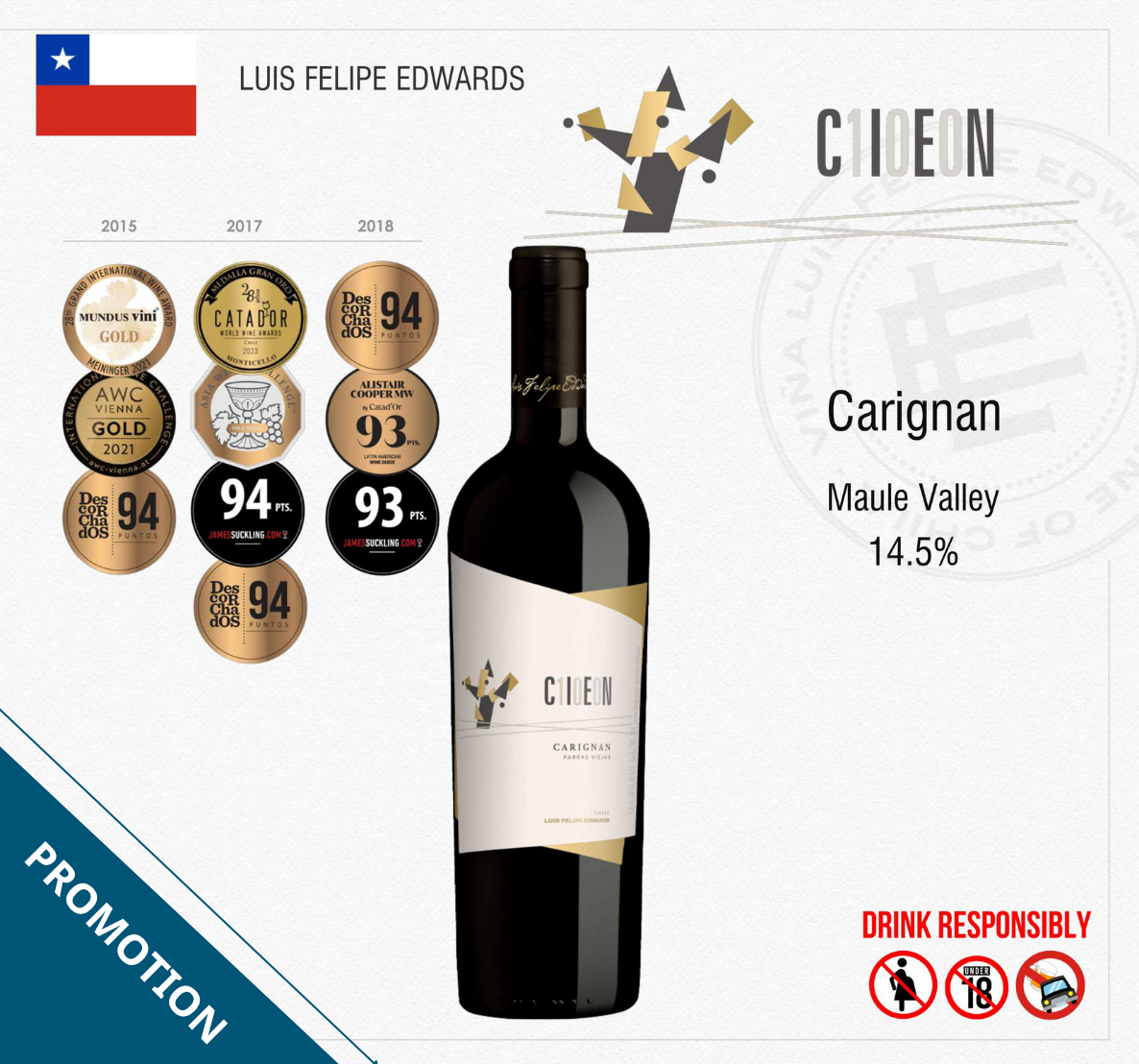  [CHƯƠNG TRÌNH THÁNG TÁM] Rượu Vang Đỏ Chile Luis Felipe Edwards Cien 100 Carignan 