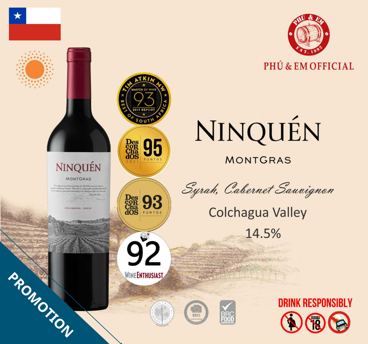  [CHƯƠNG TRÌNH THÁNG TÁM] Rượu Vang Đỏ Chile MontGras Ninquen 